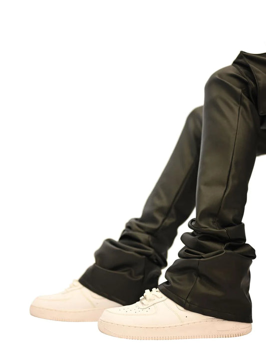 DOCTRINE DENIM CARTER SUPER STACKED PANTS (BLACK VEGAN LEATHER) DB0022