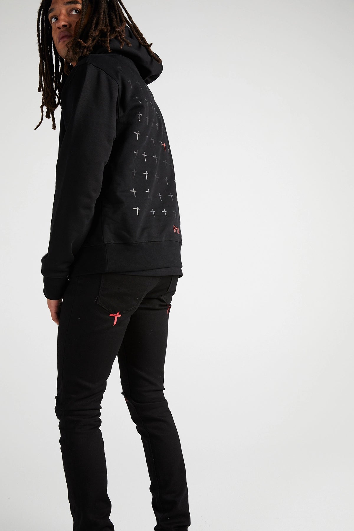 RTA-DION HOODIE | BLACK RED RIP CROSS-MH24K628
