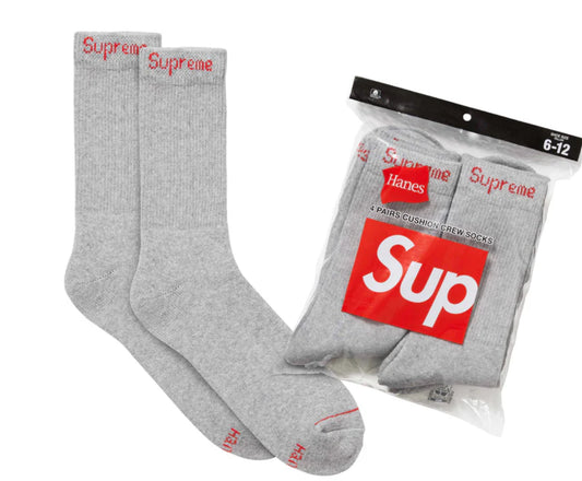 Supreme®/Hanes® Crew Socks (4 Pack) Heather Grey -SS24A37