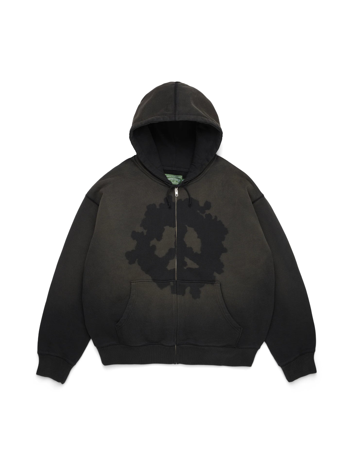 DENIM TEARS PEACE WREATH KNOCKOUT ZIP HOODIE BLACK