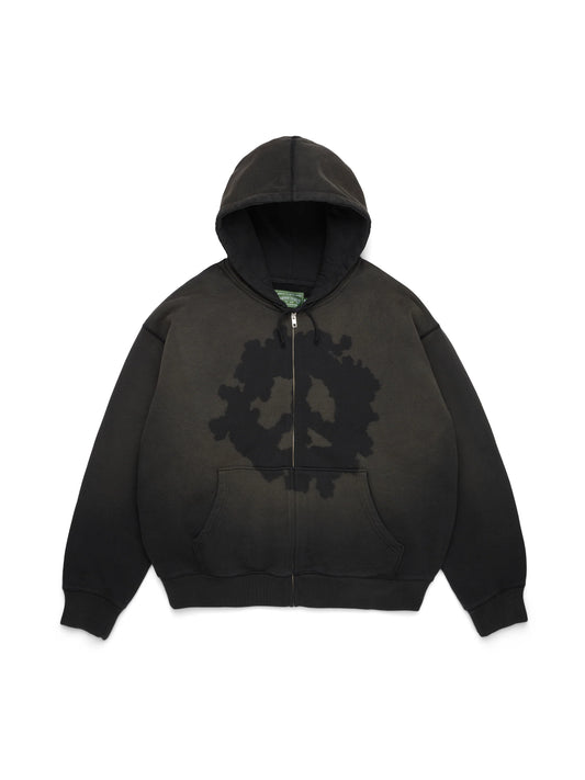 DENIM TEARS PEACE WREATH KNOCKOUT ZIP HOODIE BLACK