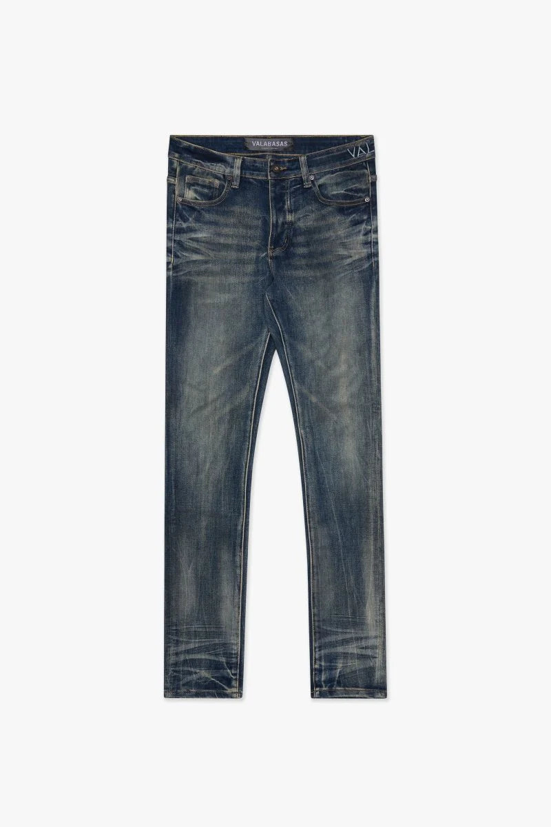 VALABASAS MR. FLEX DIRTY DARK BLUE WASH SKINNY JEANS