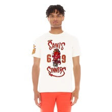 CULT SHORT SLEEVE CREW NECK TEE "SAINTS & SINNERS" IN WINTER WHITE-624A2-K34A