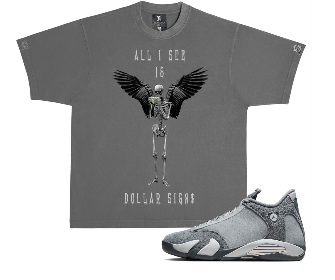 NOVEMBER REINE -ALL I SEE”HEAVYWEIGHT LUXURY T-SHIRT PIG MENT GREY