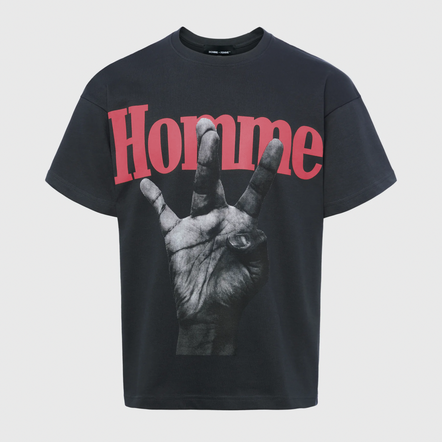 HOMME FEMME-TWISTED FINGERS TEE BLACK WITH RED AND GREEN