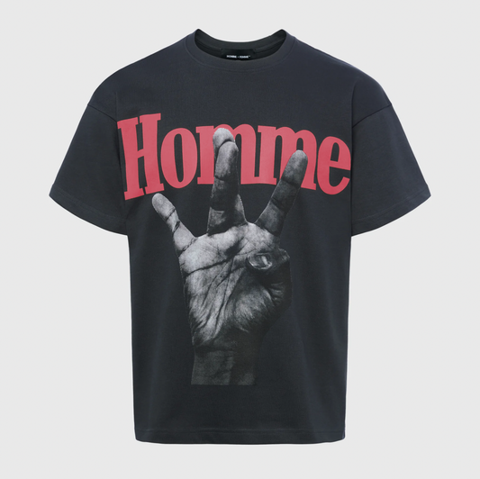 HOMME FEMME-TWISTED FINGERS TEE BLACK WITH RED AND GREEN