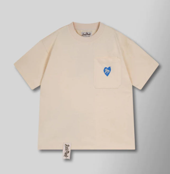 HYDEPARK-STAFF POCKET TEE - CREAM WITH BLUE HEART