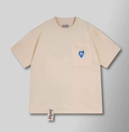HYDEPARK-STAFF POCKET TEE - CREAM WITH BLUE HEART