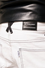 PHEELIMGS HEARTBEAT OF SUCCESS" FLARE STACK DENIM (WHITE/BLACK) PH-SS24-08