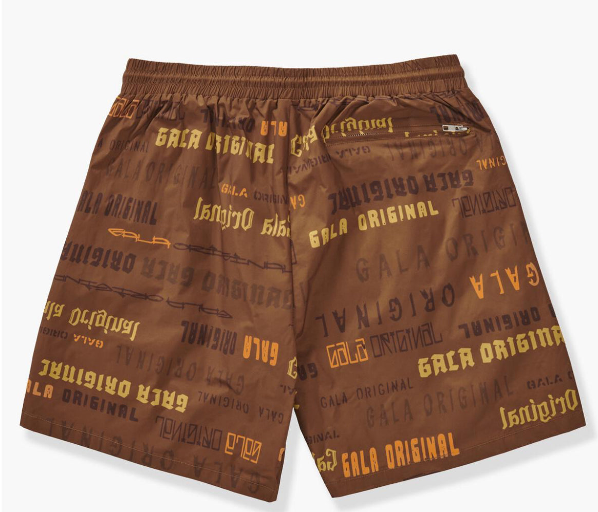 GALA-LICORICE" POLYESTER SHORTS (BROWN PRINTED)-G-SP2-24-032