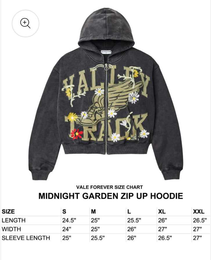 VALE FOREVER- MIDNIGHT GARDEN ZIP-UP HOODIE