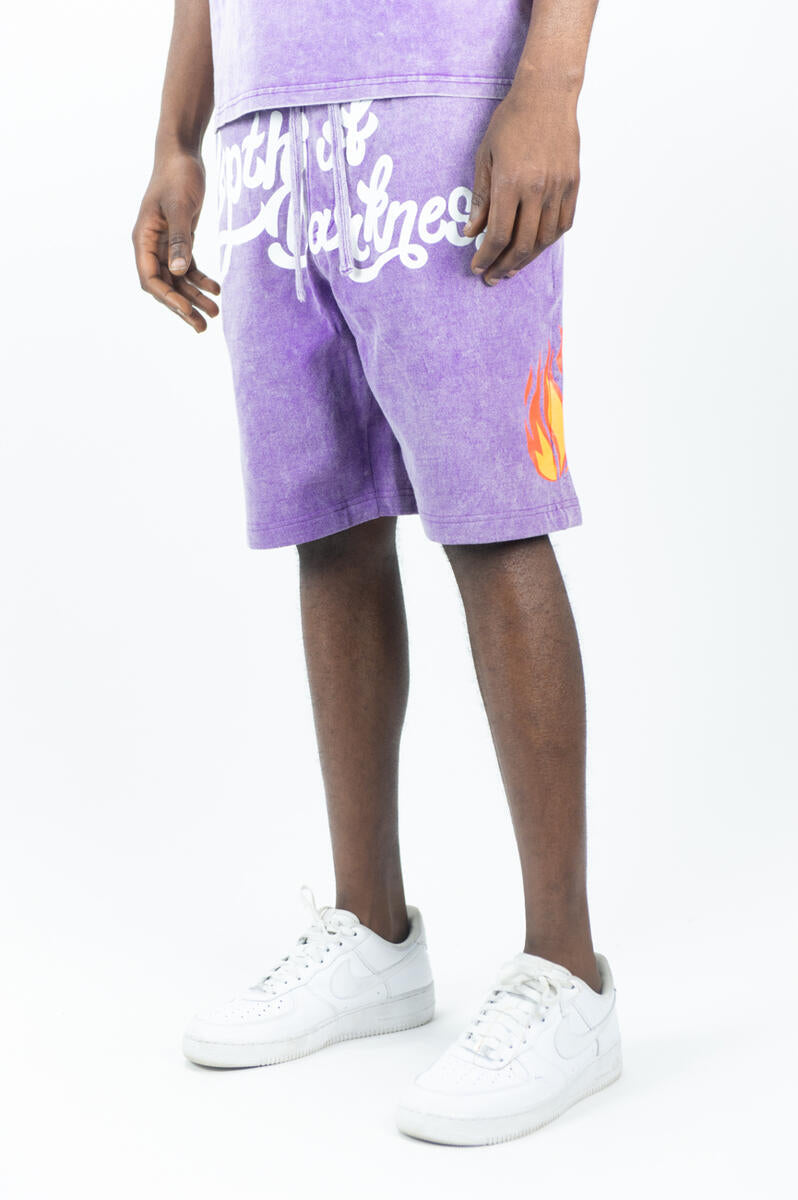 REBEL MINDS-ACID WASHED DARKNESS FLC SHORTS