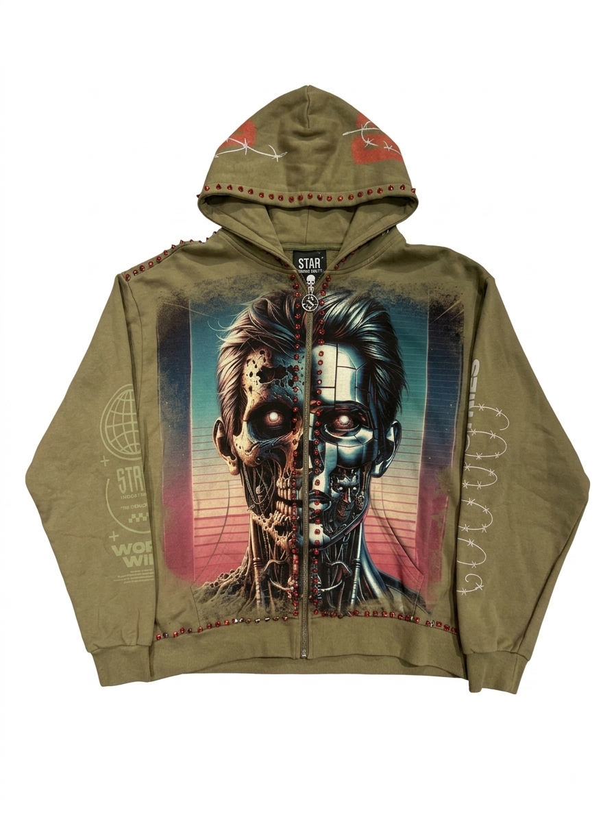 STRAY-zip HOODIE olive ST1450