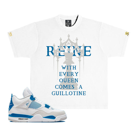 NOVEMBER REINE-GUILLOTINE" HEAVYWEIGHT LUXURY T-SHIRT LIGHT GREY AND MILITARY BLUE
