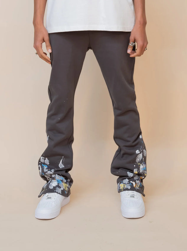 EPTM PAINT SNAP FLARED PANTS - GREY