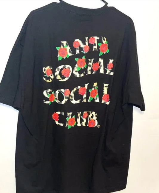Anti Social Social Club ASSC leopard print and red roses t-shirt