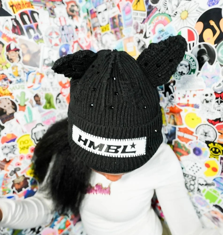HMBL Oreo Rhinestone Ears Beanie
