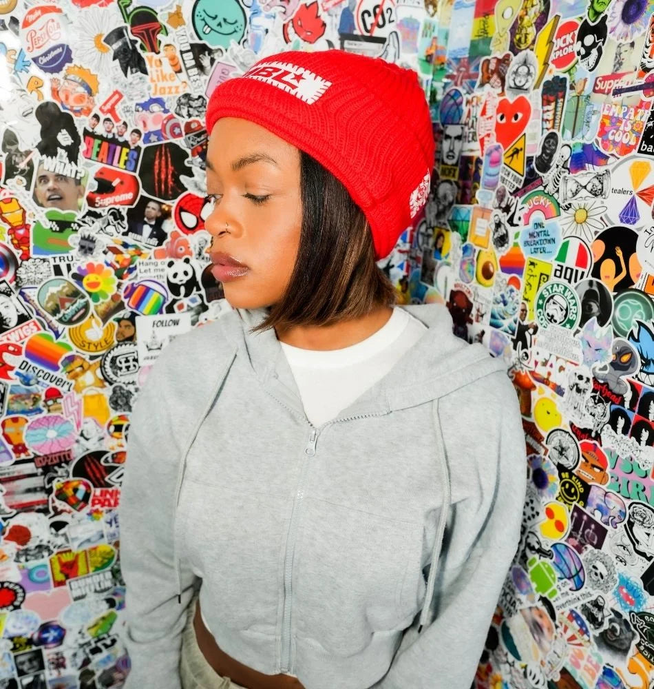 HMBL red October Triple layer beanie no ears
