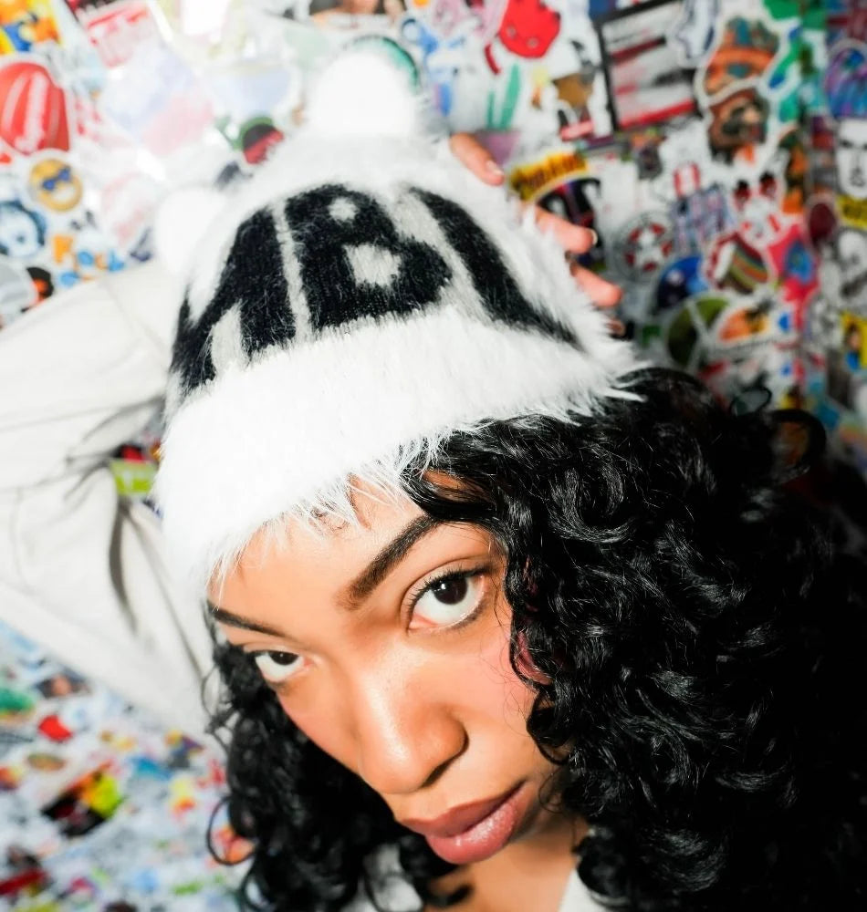 HMBL White Oreo Fur ears Beanie
