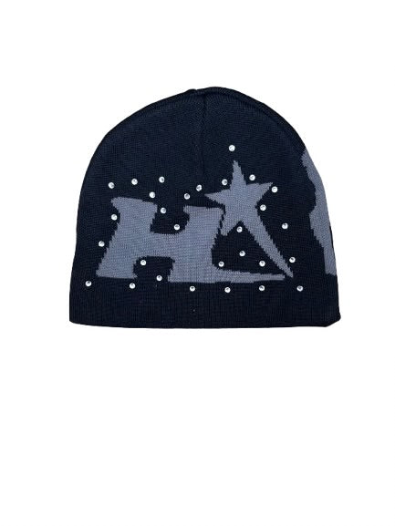 HMBL black and grey a star is born capsule beanies : rhinestone