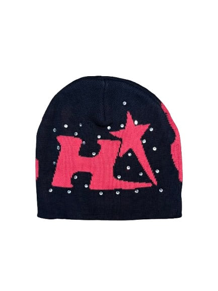 HMBL black and red  a star is born capsule beanies : rhinestone