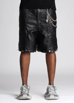 GUAPI-OBSIDIAN BLACK LEATHER PIERCING SHORTS