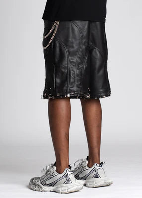 GUAPI-OBSIDIAN BLACK LEATHER PIERCING SHORTS