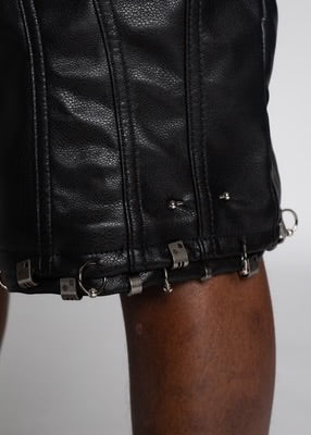 GUAPI-OBSIDIAN BLACK LEATHER PIERCING SHORTS
