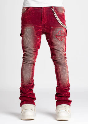 GUAPI-VELVET RED CARPENTER STACKED DENIM-169VRCSD