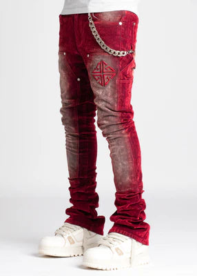 GUAPI-VELVET RED CARPENTER STACKED DENIM-169VRCSD