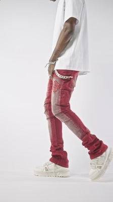 GUAPI-VELVET RED CARPENTER STACKED DENIM-169VRCSD