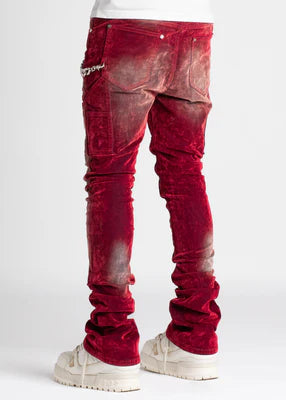 GUAPI-VELVET RED CARPENTER STACKED DENIM-169VRCSD