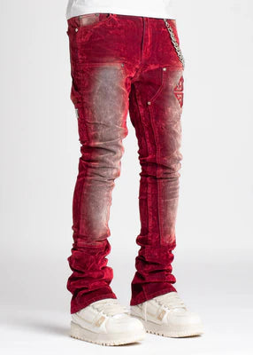 GUAPI-VELVET RED CARPENTER STACKED DENIM-169VRCSD
