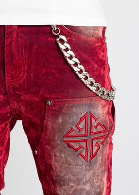 GUAPI-VELVET RED CARPENTER STACKED DENIM-169VRCSD