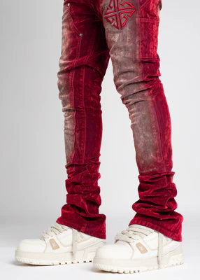 GUAPI-VELVET RED CARPENTER STACKED DENIM-169VRCSD