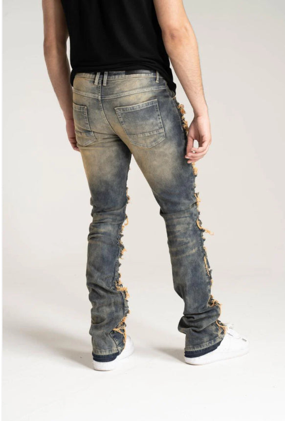 Taker Stacked Jeans With Multi Rip/Pepair Vintage-B2086