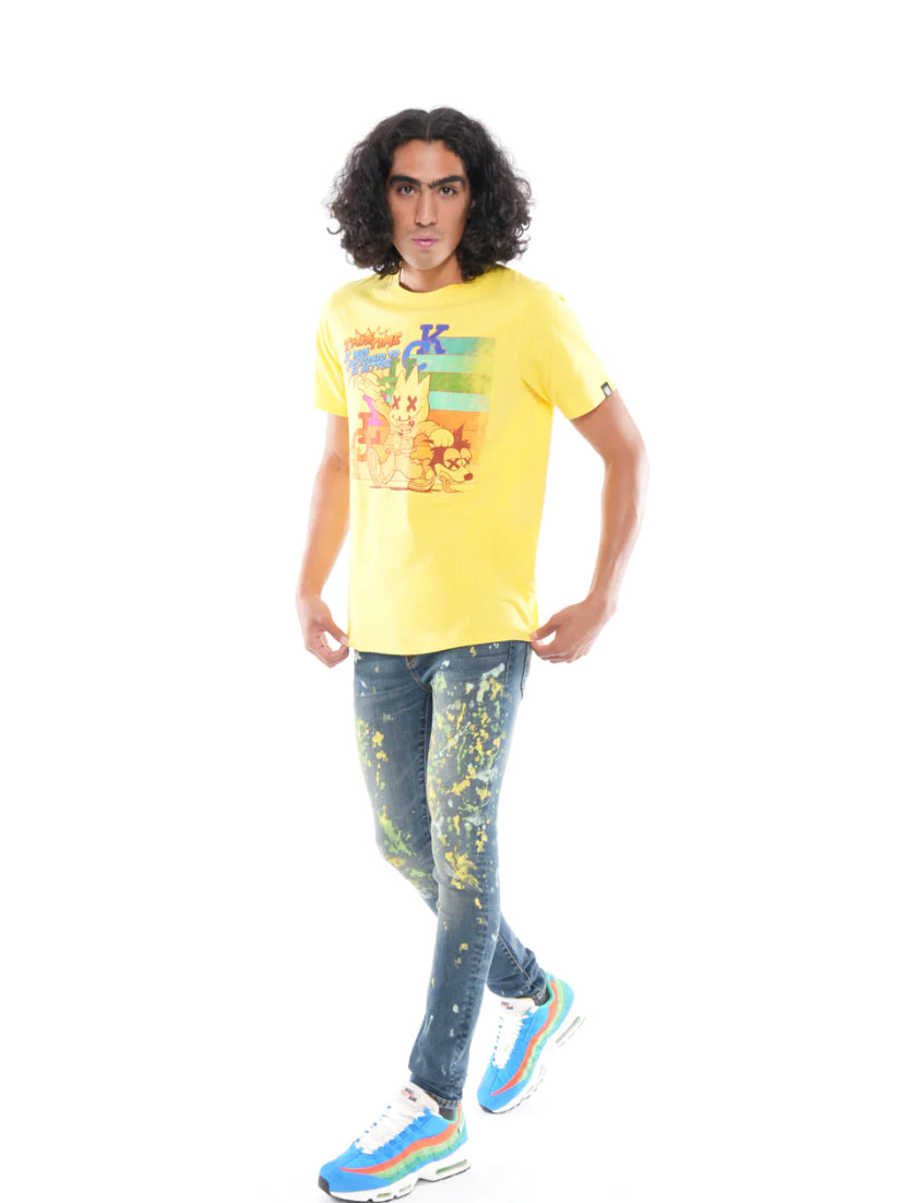 SHORT SLEEVE CREW NECK TEE "KILLER" IN MAIZE-623A4-k68A