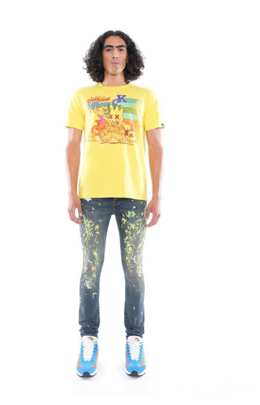 SHORT SLEEVE CREW NECK TEE "KILLER" IN MAIZE-623A4-k68A