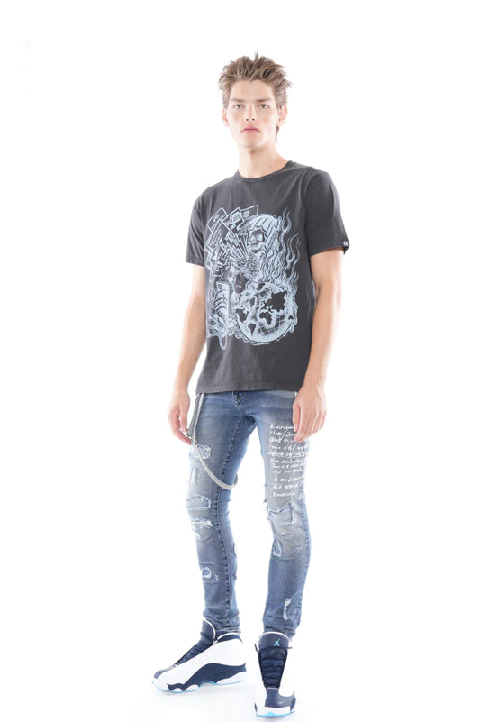 SHORT SLEEVE CREW NECK TEE "SOCIAL MEDIA" IN BLACK-623A3-K60A
