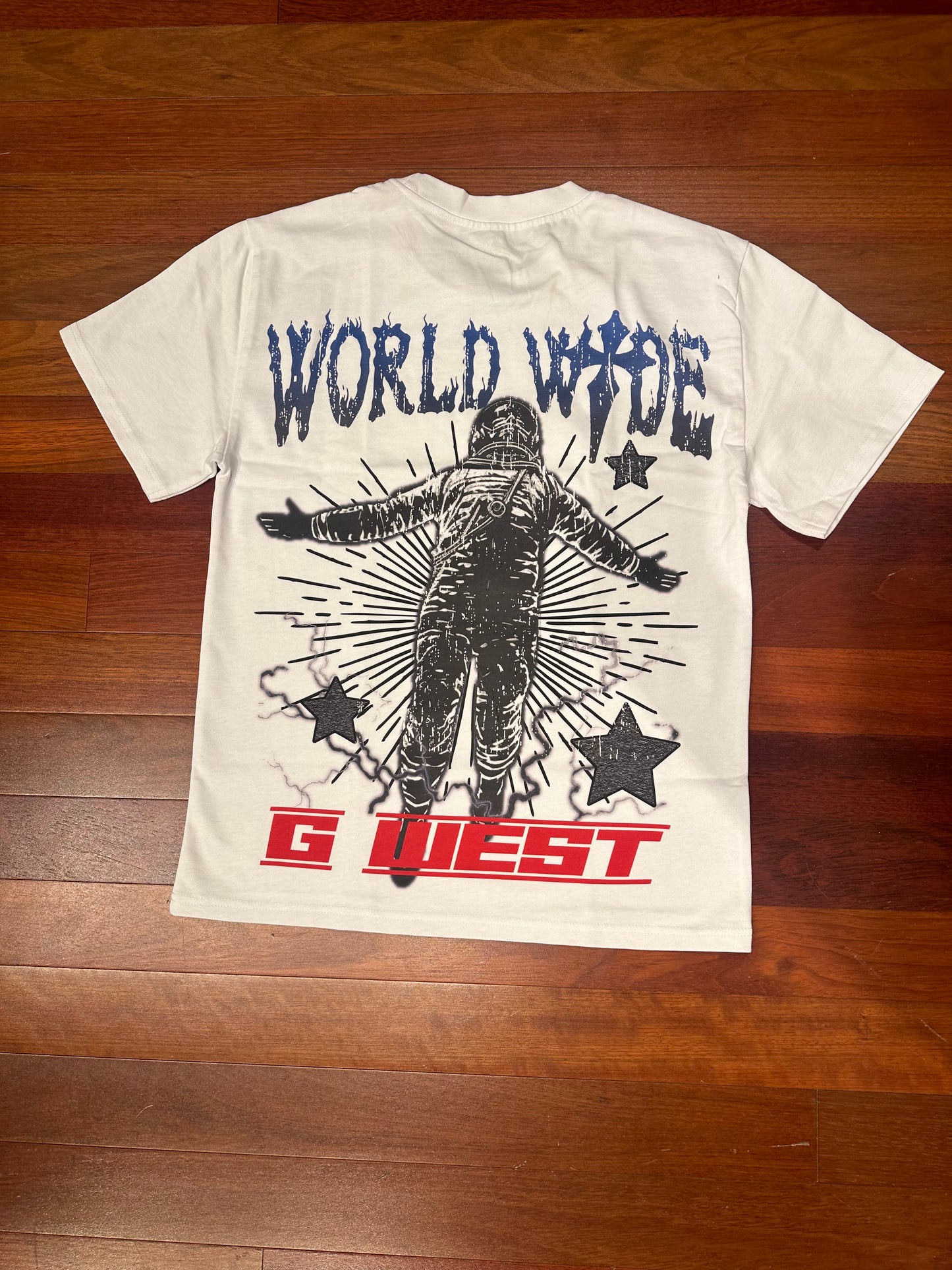 G WEST SET : G WEST WORLD WIDE STAR CREAM T SHIRT -GWPPT9021