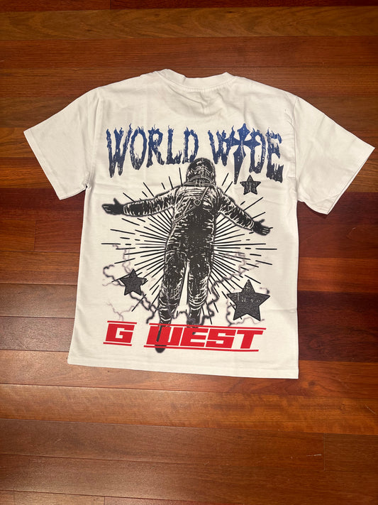 G WEST SET : G WEST WORLD WIDE STAR CREAM T SHIRT -GWPPT9021