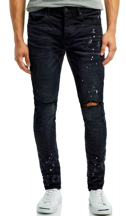 PURPLE- P001 Black Overspray Skinny Jeans