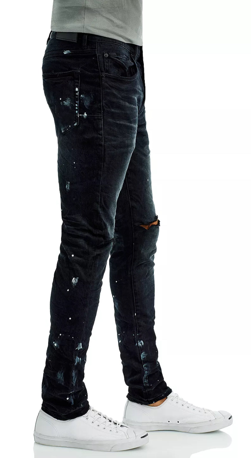 PURPLE- P001 Black Overspray Skinny Jeans