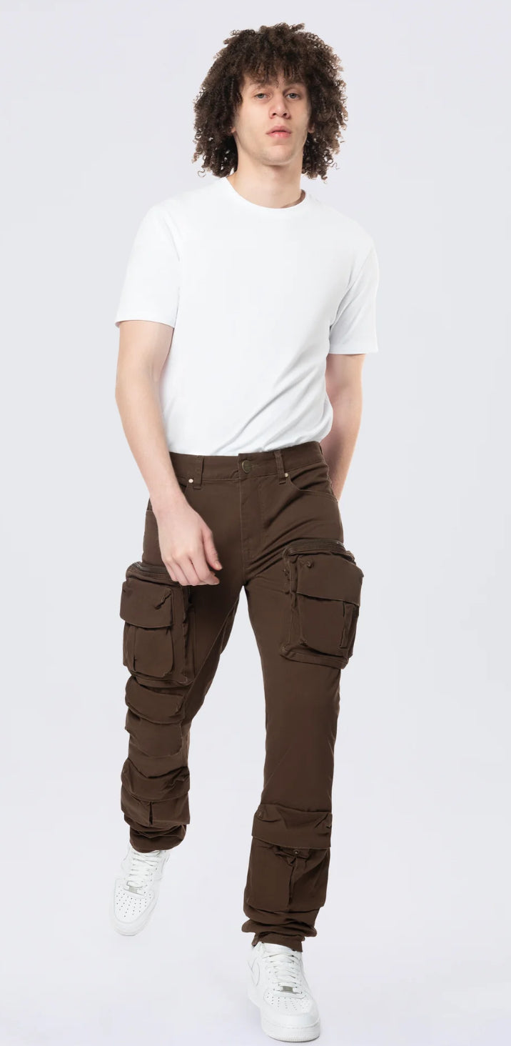 SMOKE RISE-Long Slim 5 Pocket Cargo Twill Pants - Bison-JP24539