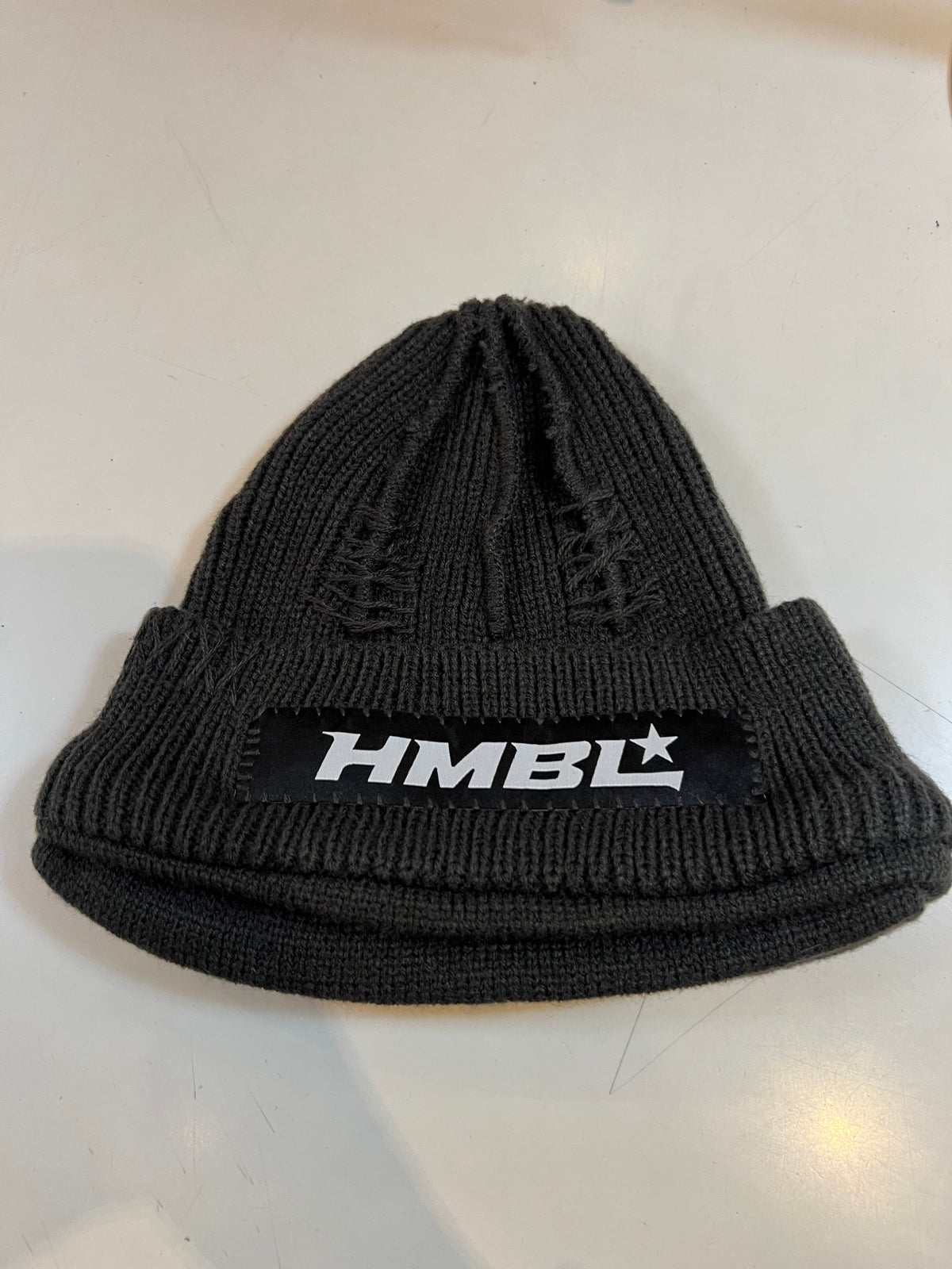 HMBL charcoal triple layer beanie no ears white tag