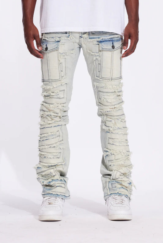 CRYSPDENIM-Fray Cargo Flare Denim (Vintage Acid)CRYF24-126