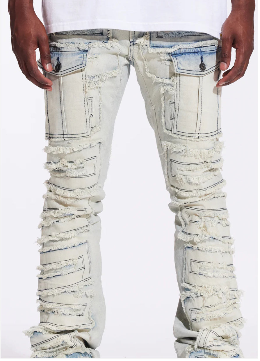 CRYSPDENIM-Fray Cargo Flare Denim (Vintage Acid)CRYF24-126
