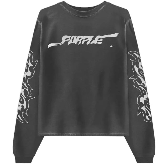 PURPLE BRAND TEXTURED LONG SLEEVE TEE (WASHED BLACK) P204-JWBT424