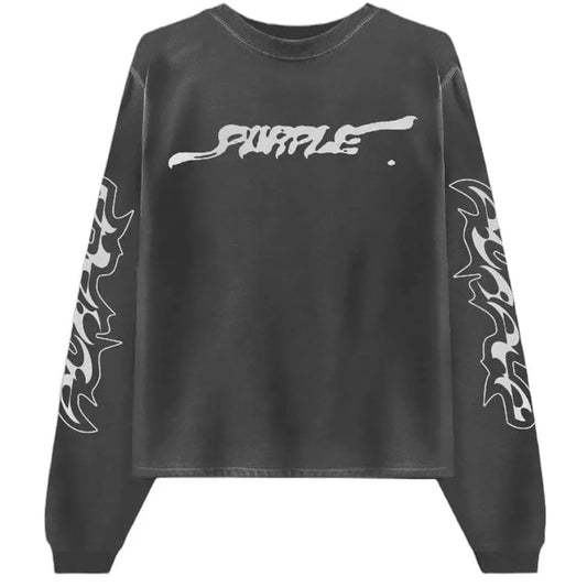 PURPLE BRAND TEXTURED LONG SLEEVE TEE (WASHED BLACK) P204-JWBT424