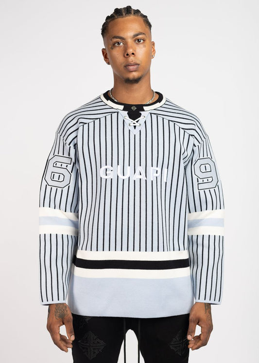 GUAPI-Baby Blue Knit Hockey Jersey
